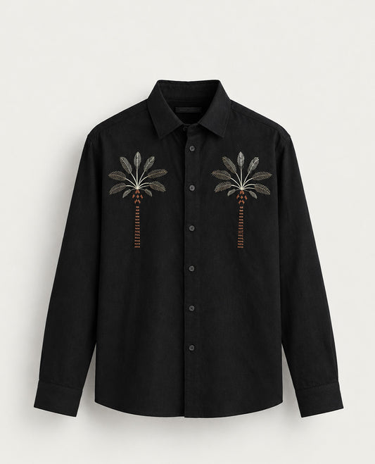Black colour shirt with Thread tree pattern on body, Full sleeve.