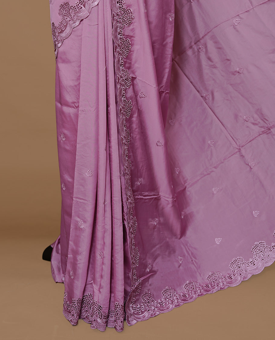 Pastel Pink colour Designer saree featuring Classic Plain body Styled with Thread motifs, Enrich with Thread & scalp border, paired with matching blouse piece.