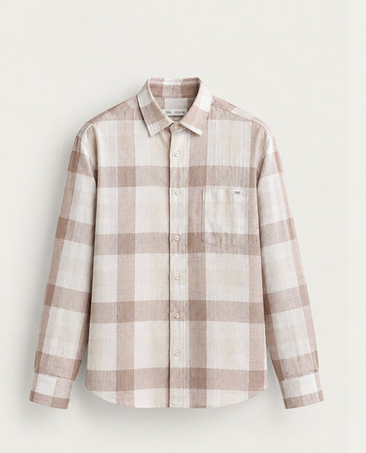 Off white colour shirt with Check pattern on body, Full sleeve.