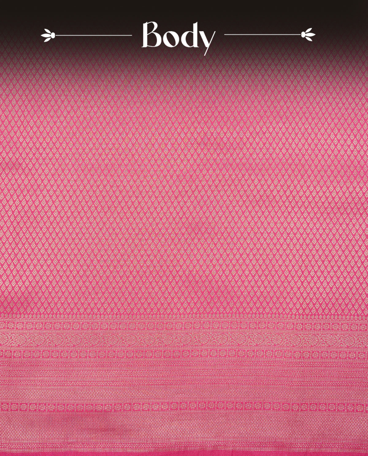 Magenta colour semi wedding saree featuring light gold zari diamond motifs across the body, complemented by a contrast magenta traditional border. Comes with a matching blouse piece.