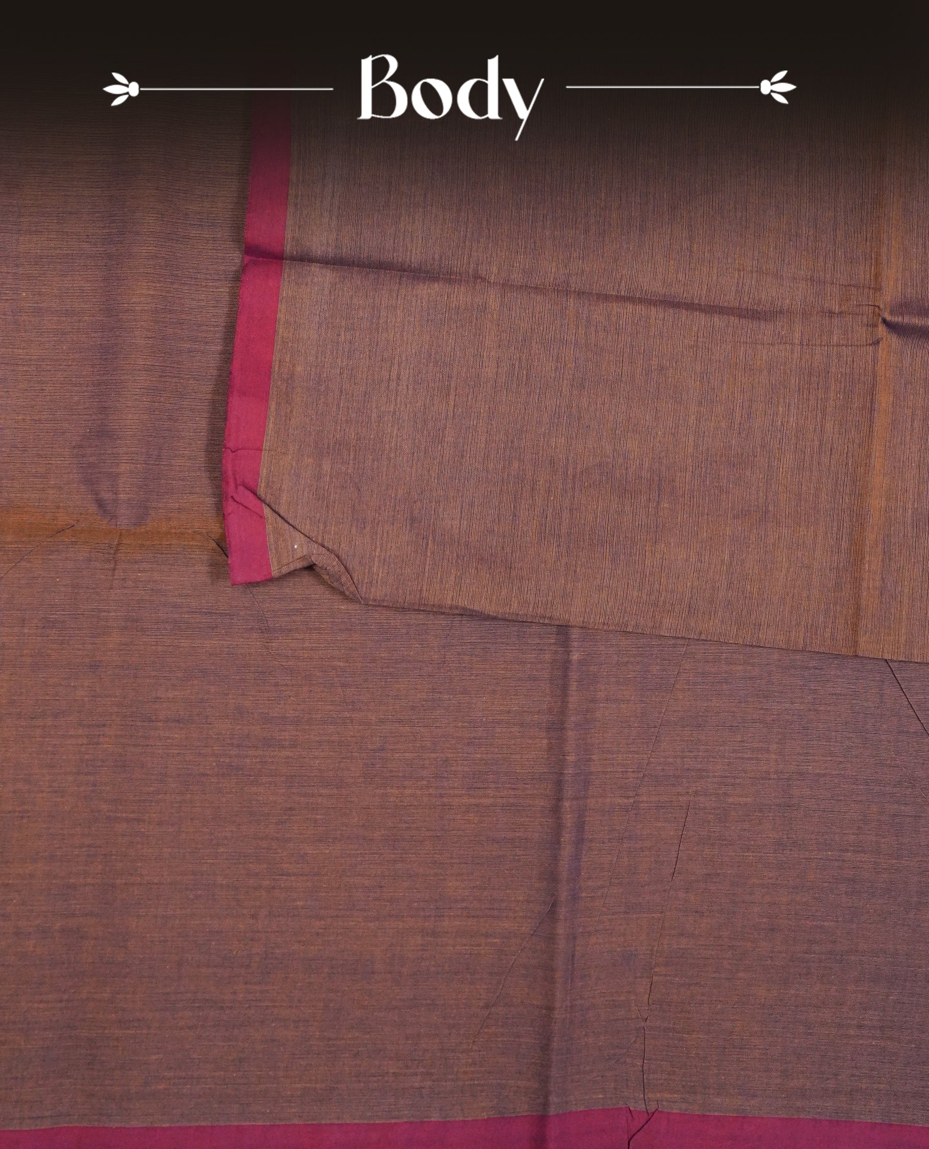 Greenish Purple Shade Chettinad Cotton Saree Featuring a Plain Body, Complemented by a Contrast Magenta Colour Border & Khaki Colour Pallu, Paired with a Matching Blouse Piece.