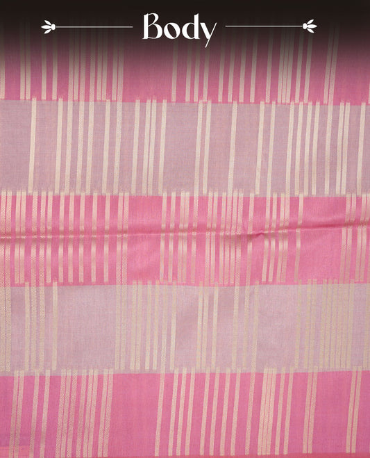 Pink and light pink colour semi tussar silk saree, featuring an intricate gold zari stripes on body and pallu , comes with matching blouse.