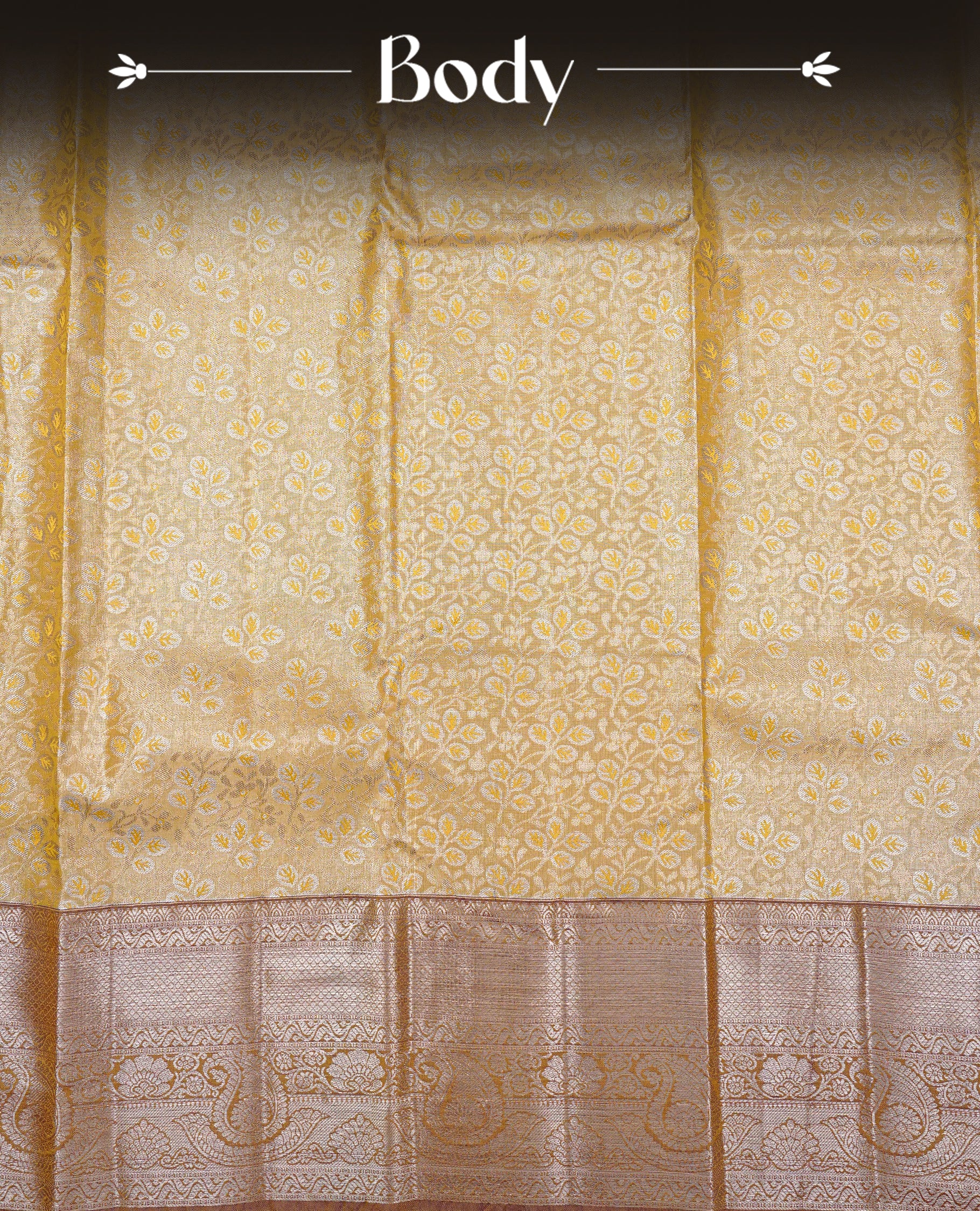 Pale Yellow colour Double shade Semi tissue silk saree featuring Gold & silver zari kodi pattern on body, contrast Olive colour with traditional border, Violet colour with silver zari Pallu, paired with matching.