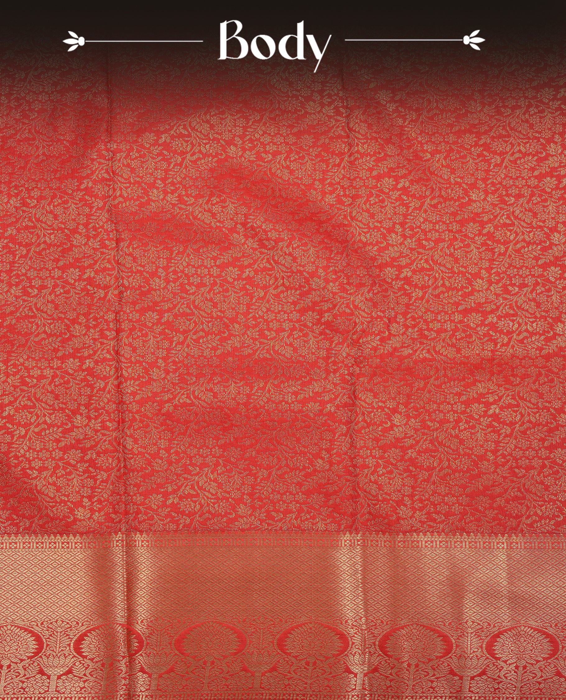 Red Colour Semi Wedding Silk Saree Featuring Gold Zari Floral Kodi Pattern, Showcased with self colour With Traditional Border,  Paired With Matching Blouse Piece.