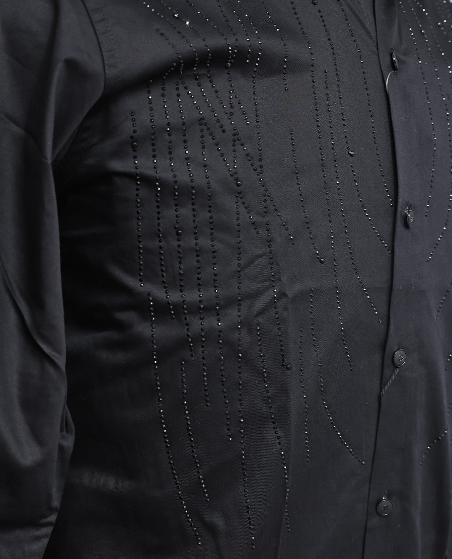 Black colour shirt with Black stone patterned body, Full sleeve.