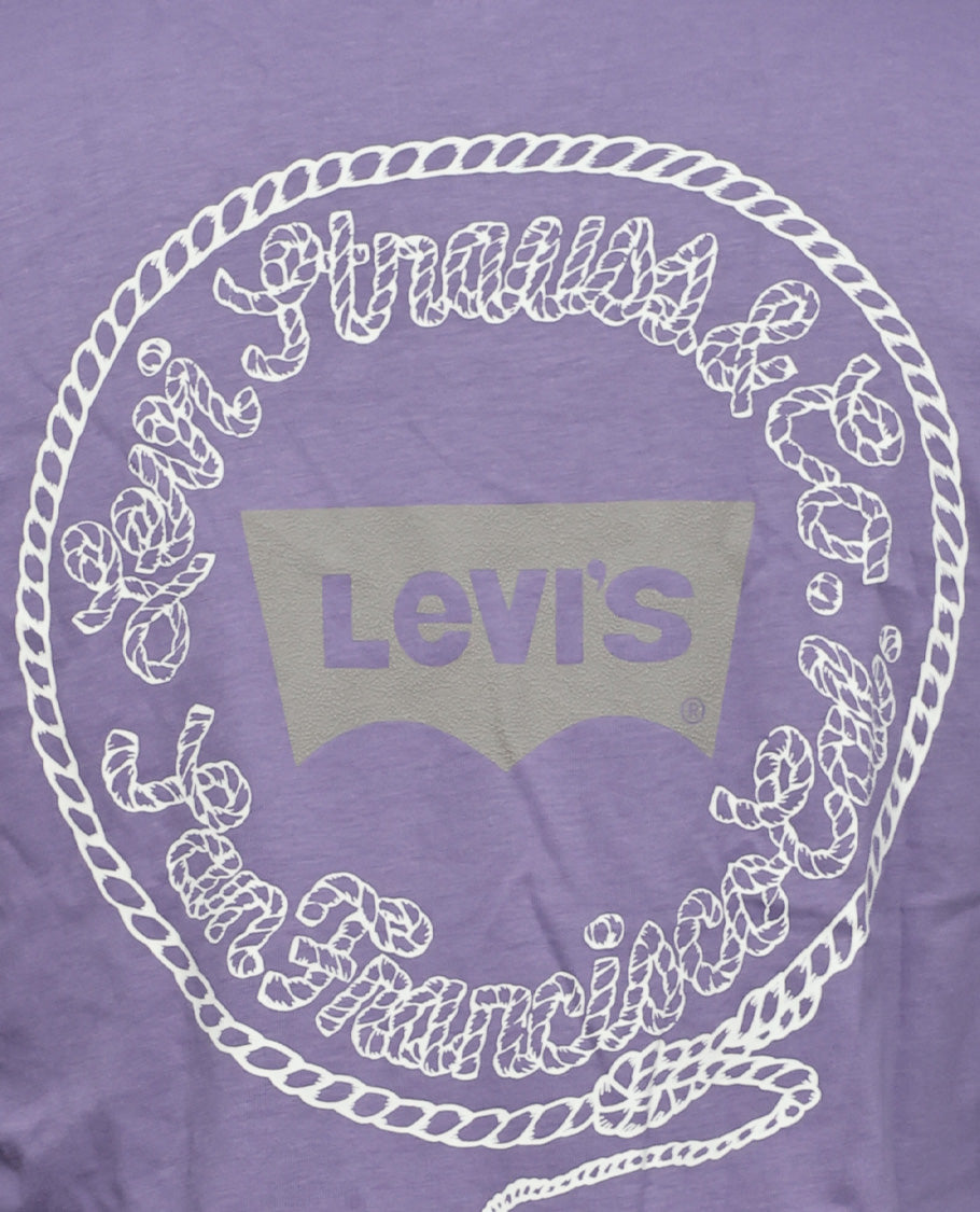 Light purple colour t shirt featuring round design neck, elegant Design body with a text, Half sleeve.