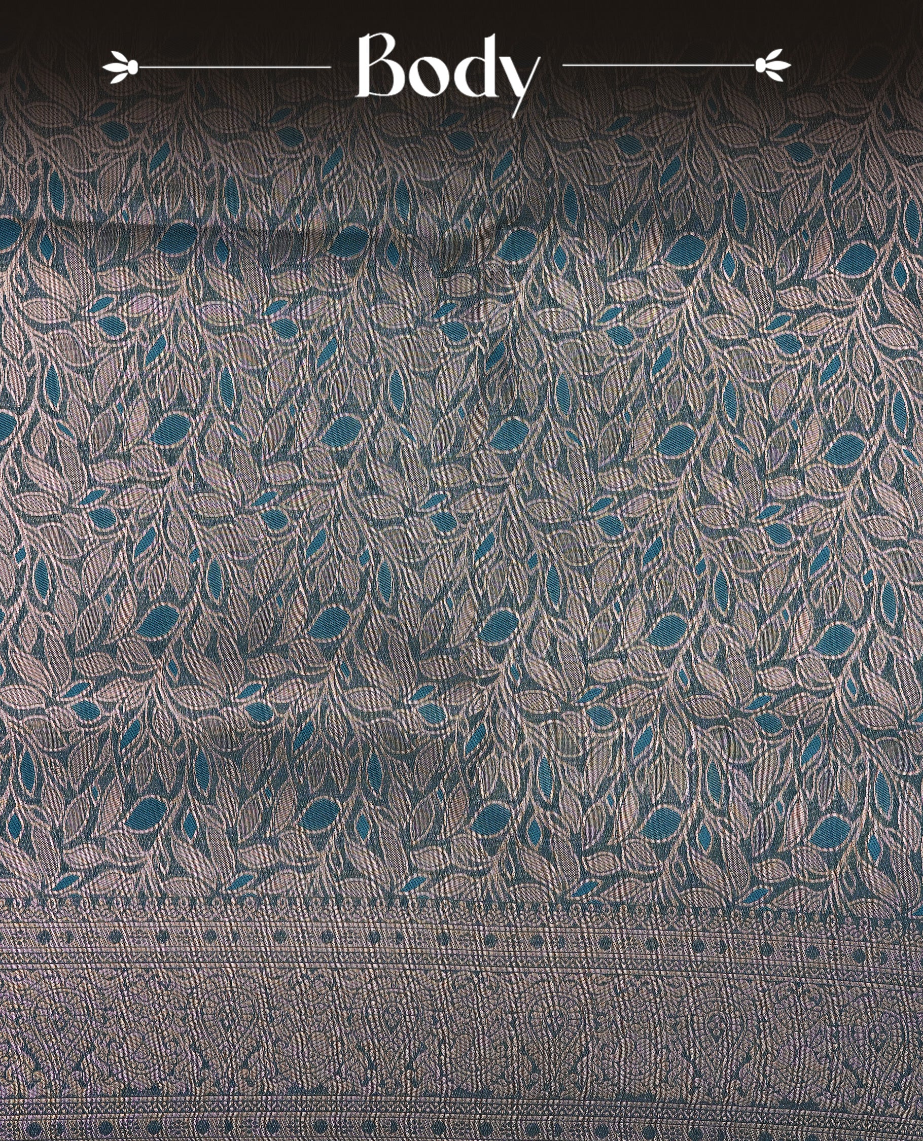 Teal Blue  Colour Softie Silk Saree Featuring An All Over Gold Woven Leaf Pattern, Finished With A Matching Border Adorned With Intricate Paisley And Floral Motifs, Paired With A Matching Blouse Piece.