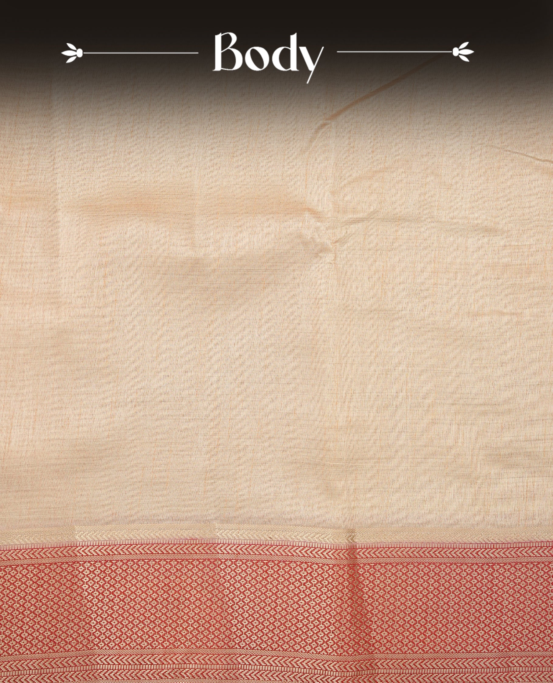 Light Gold Tussar saree featuring Gold zari buttas on body, complemented by contrast Red Colour with Gold zari border, comes with matching blouse piece.