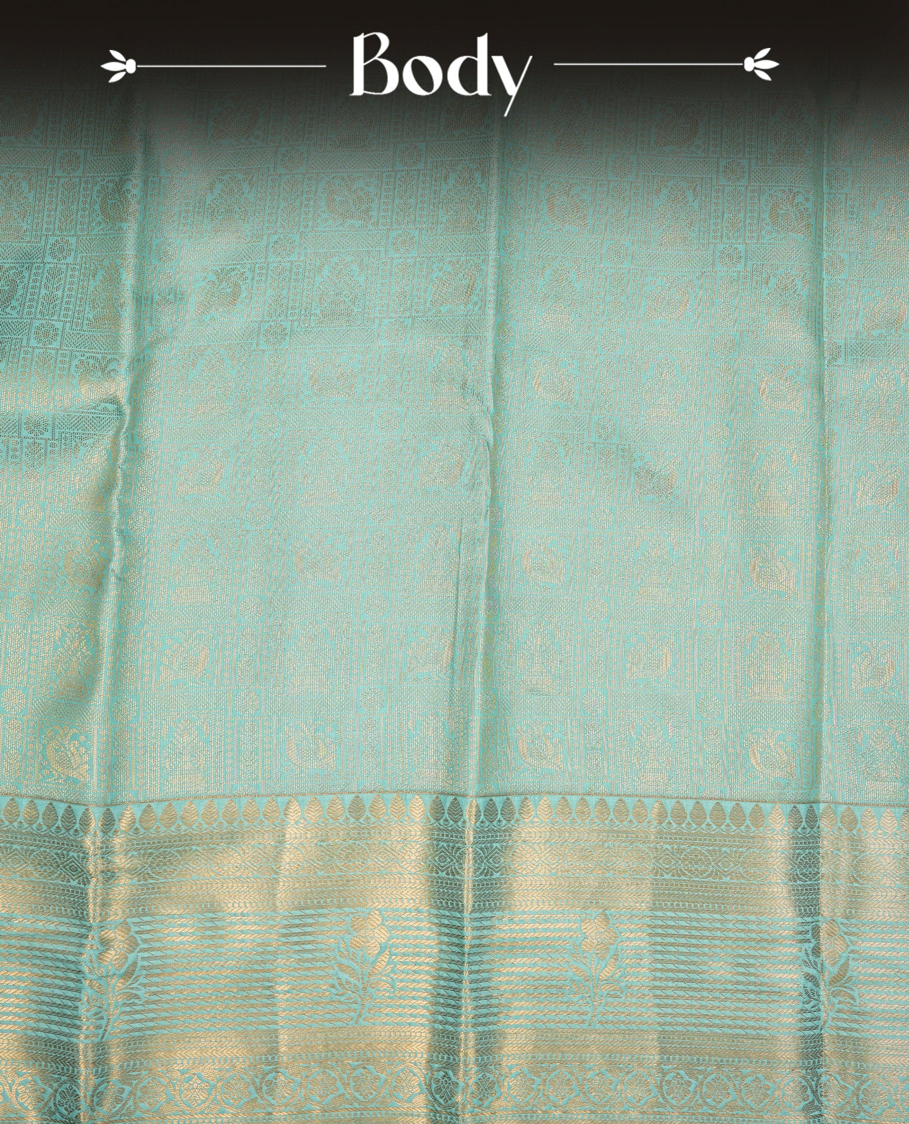Aqua Colour Semi Wedding Silk Saree Featuring Gold Zari Checks With Buttas, Showcased with self colour With Traditional Border,  Paired With Matching Blouse Piece.