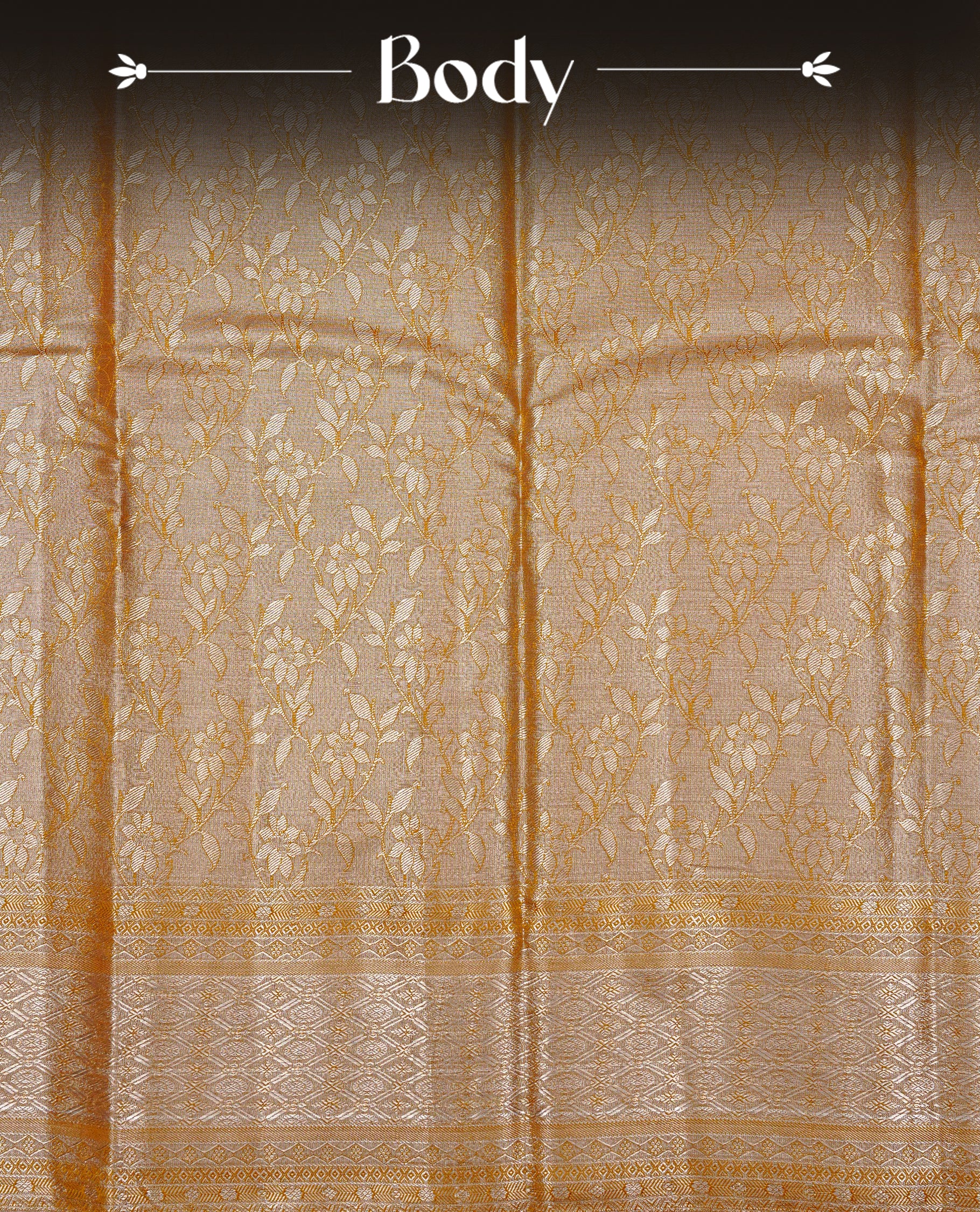 Yellow & Gold colour Double shade Semi tissue silk saree featuring self color kodi pattern on body, self colour with traditional border, paired with matching.
