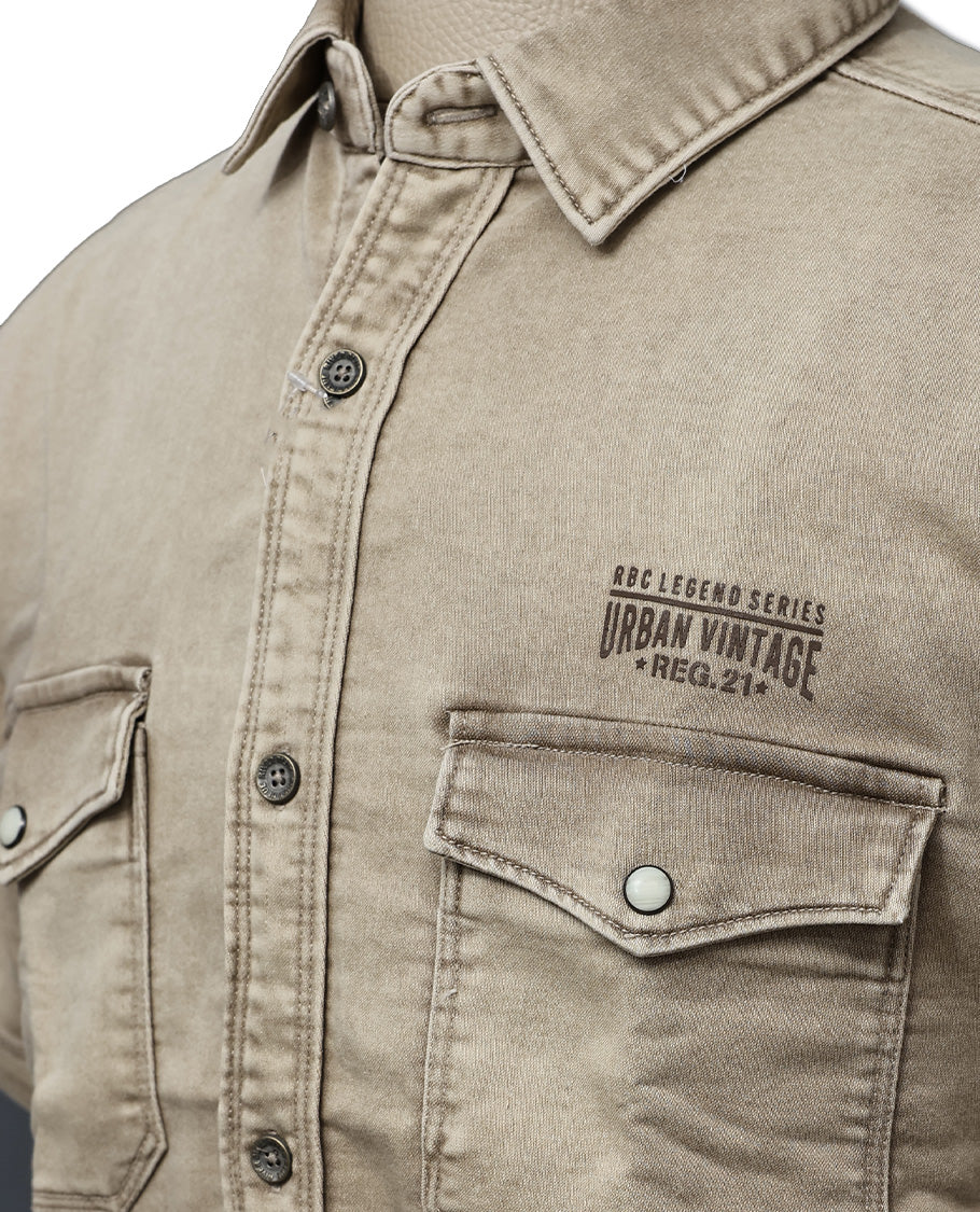 Beige colour shirt denim style with Pockets on body, Half sleeve.