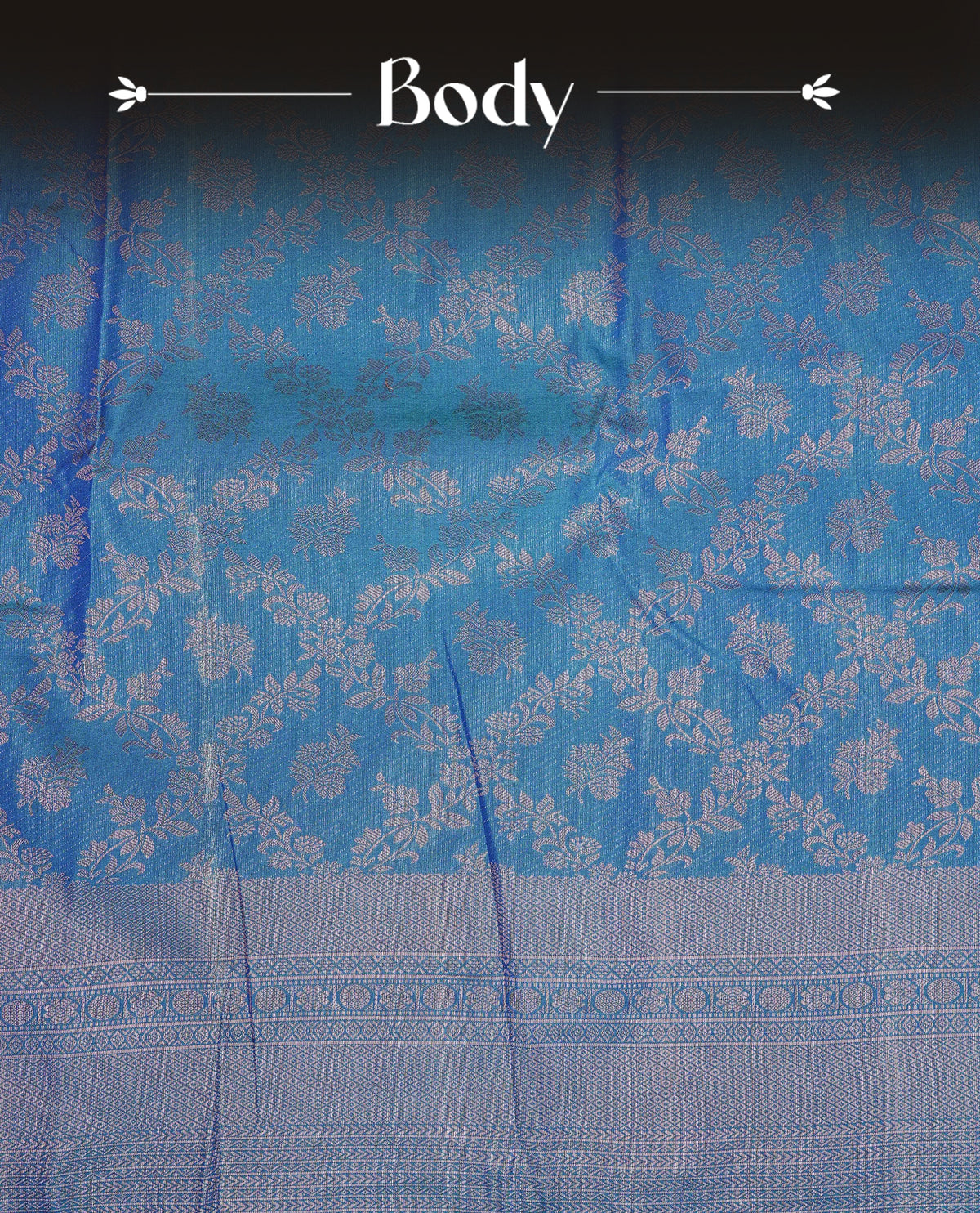 Teal blue colour semi silk saree featuring antique zari kodi patterns on body, contrast self colour with traditional border on body, grand pallu comes with matching blouse piece