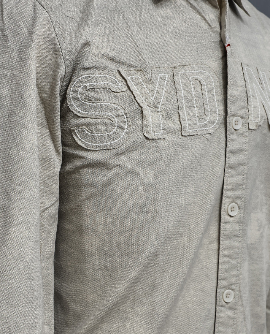 Grey colour shirt denim style with patterned body, Full sleeve.