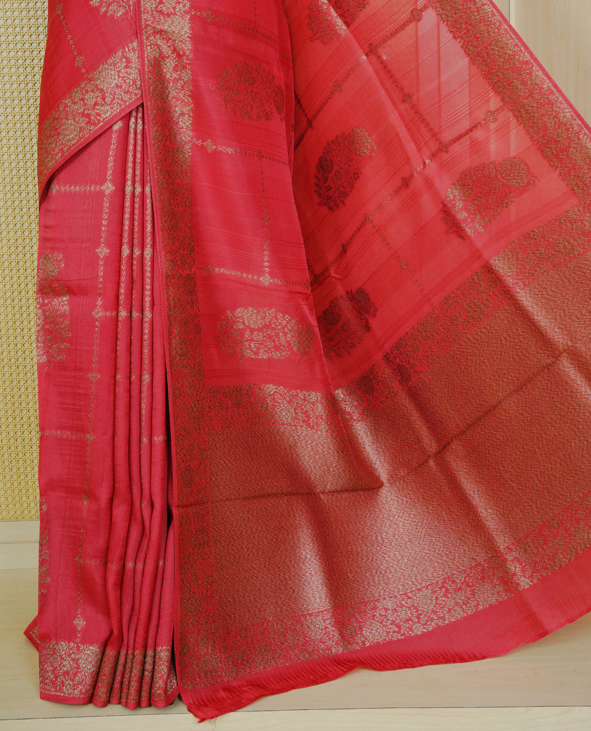 Peach colour semi banaras tussar georgette saree