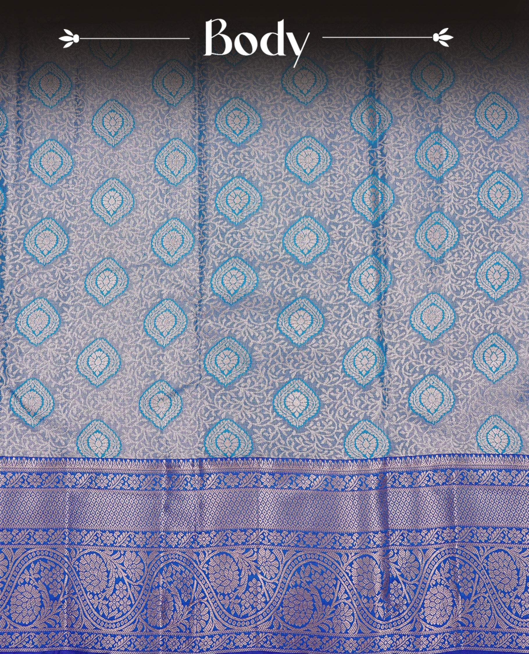 Light blue & Silver colour Double shade Semi tissue silk saree featuring Silver zari Kodi pattern on body, Contrast Blue colour with traditional border, paired with matching.