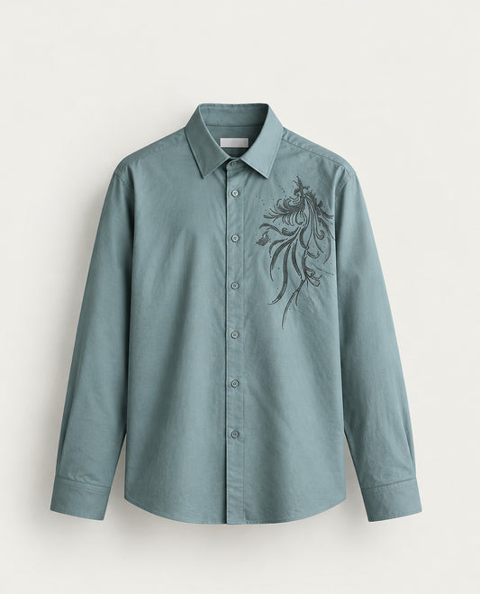 Steel colour shirt with Stone work on Shoulder portion, Full sleeve.