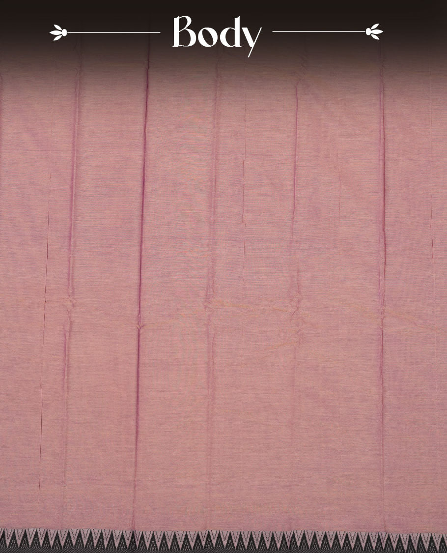 Beige & violet double shade colour Narayanapattu cotton saree featuring a self coloured body, contrast black colour zari border and pallu, pairing a matching blouse piece.