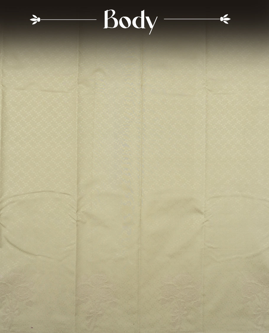 Gray stone colour semi soft silk saree featuring a self coloured textured patterned body, complemented by self coloured tiny diamond & floral motifes on pallu & border and a matching blouse piece.