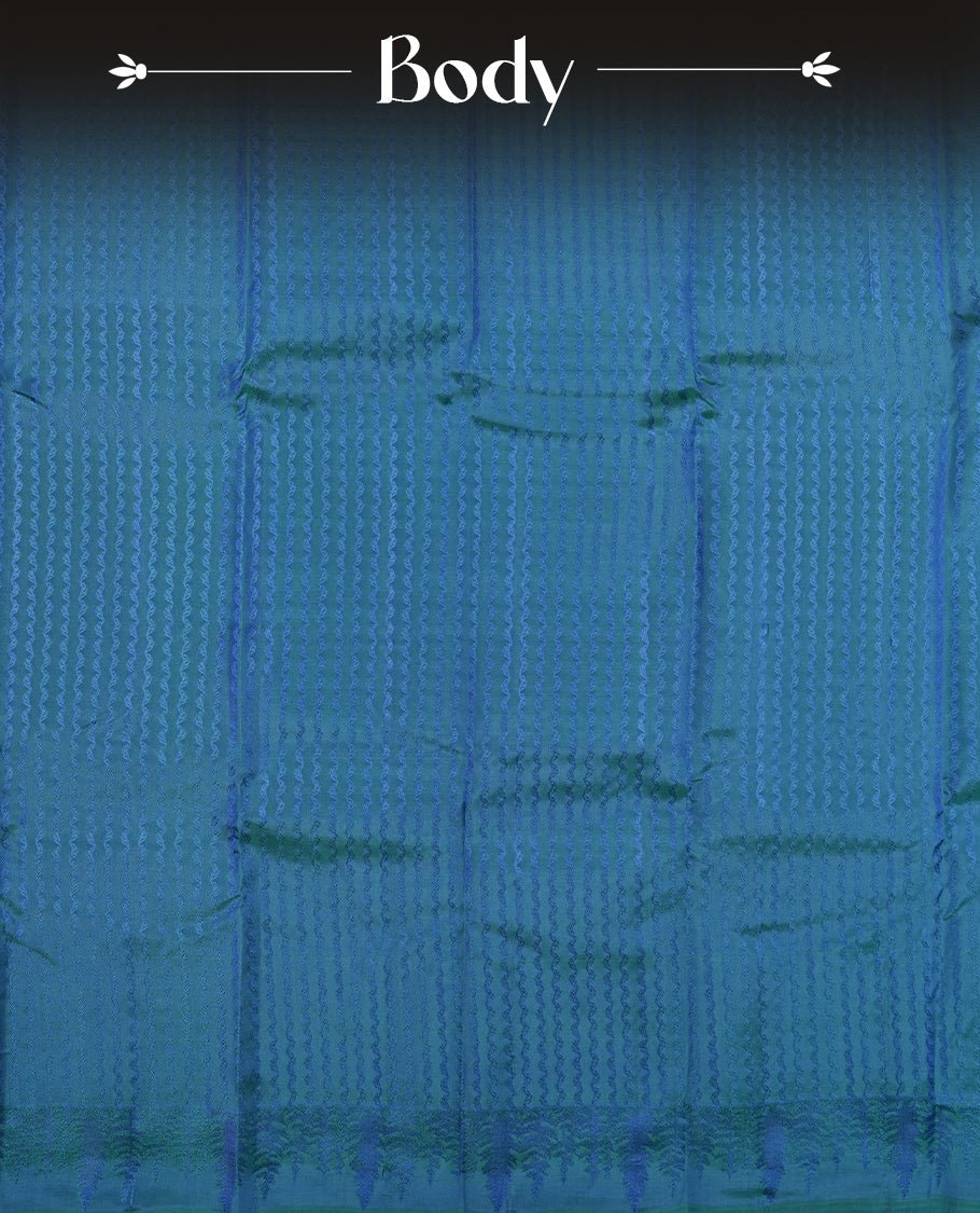 Peacock Blue Colour Semi Soft Silk Saree Featuring a Self Coloured Patterned Body, Complemented by Self Coloured Pallu & Border and a Matching Blouse Piece