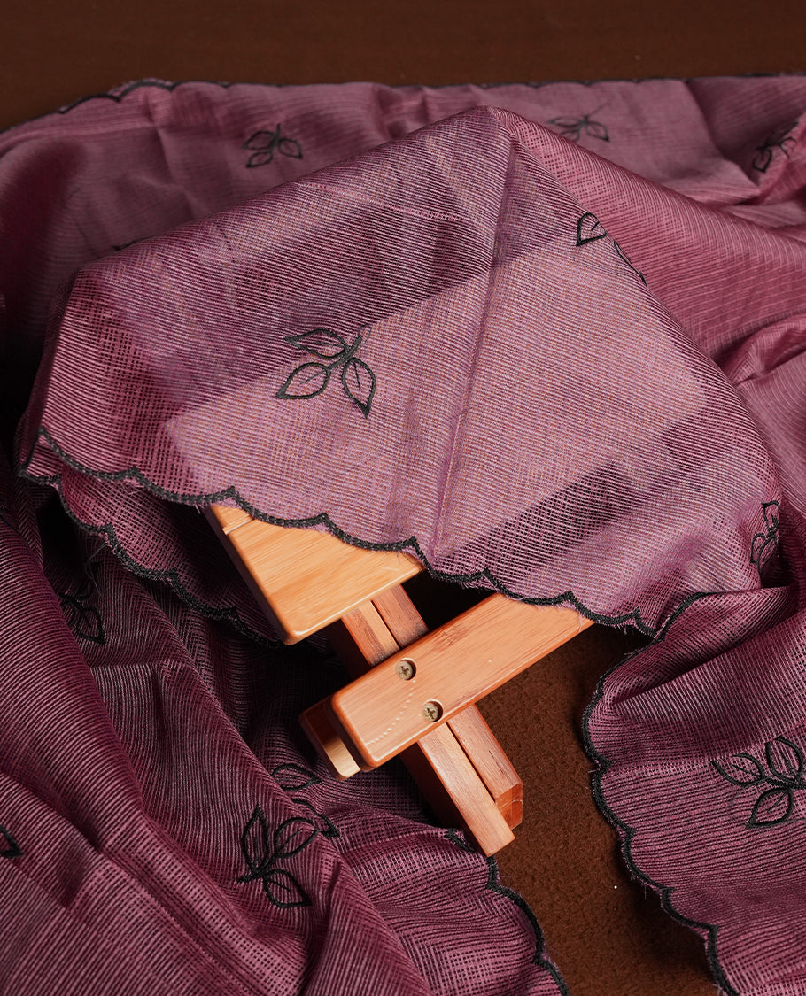 Dark Rouge colour churidhar material featuring Black colour thread embroidery on the front panel, self colour dupatta with elegant border, and matching plain bottom