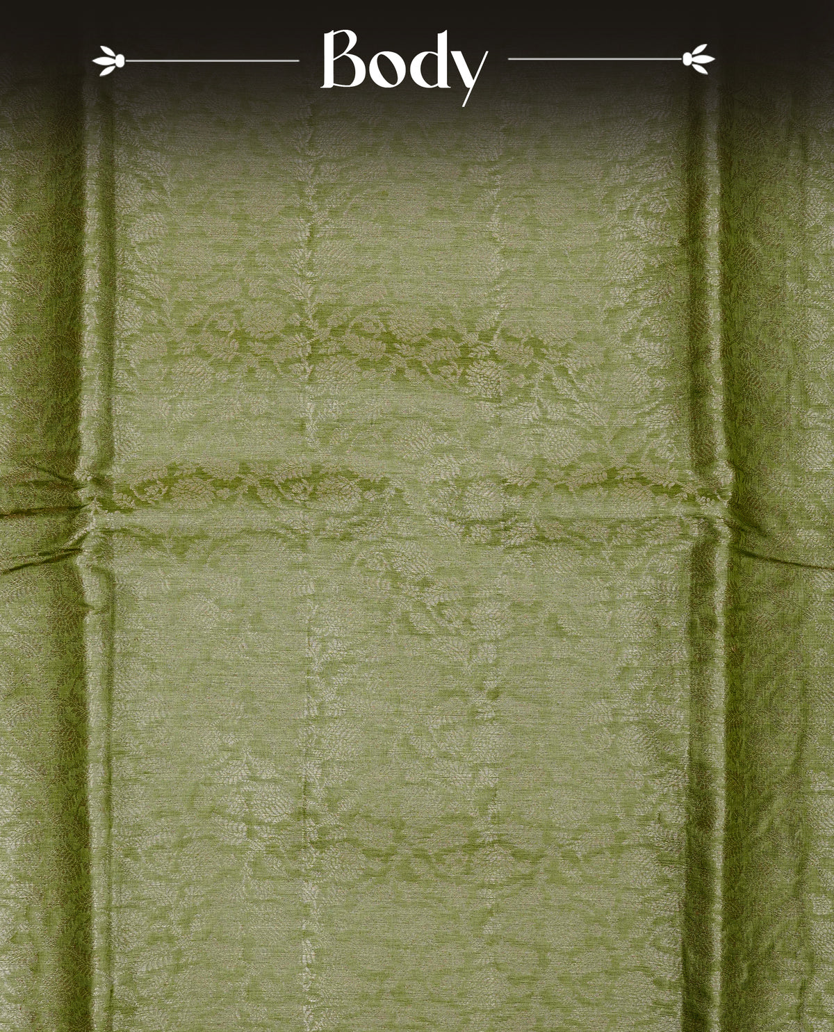 Light green Colour banaras saree featuring Light gold zari Floral kodi pattern on body, complemented by borderless finish, comes with matching blouse piece.