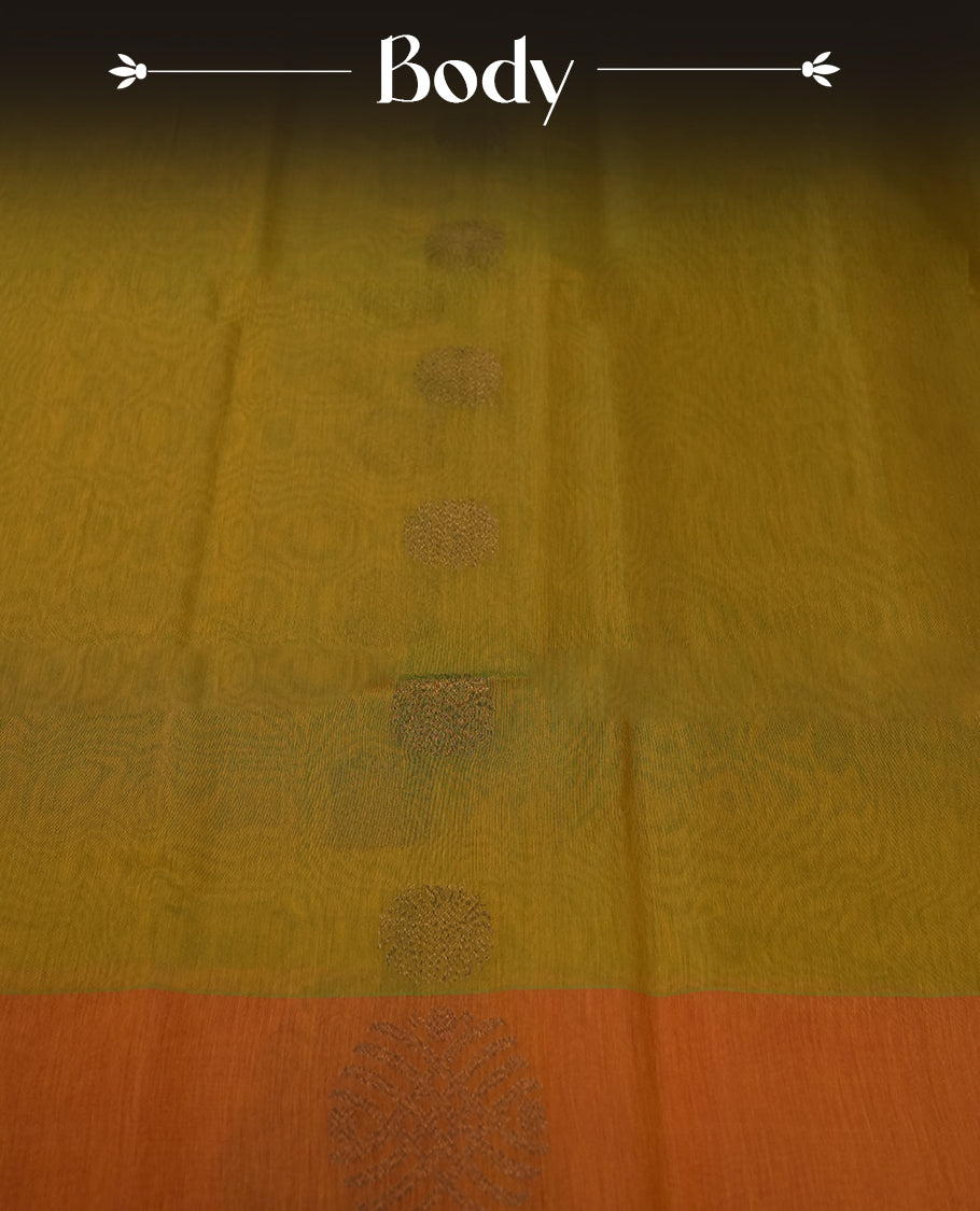 Golden brown colour soft silk cotton saree adorned with floral motifs and Enhanced by a beautifully rich maroon floral woven contrasted pallu & Comes with a matching blouse piece for a complete look.