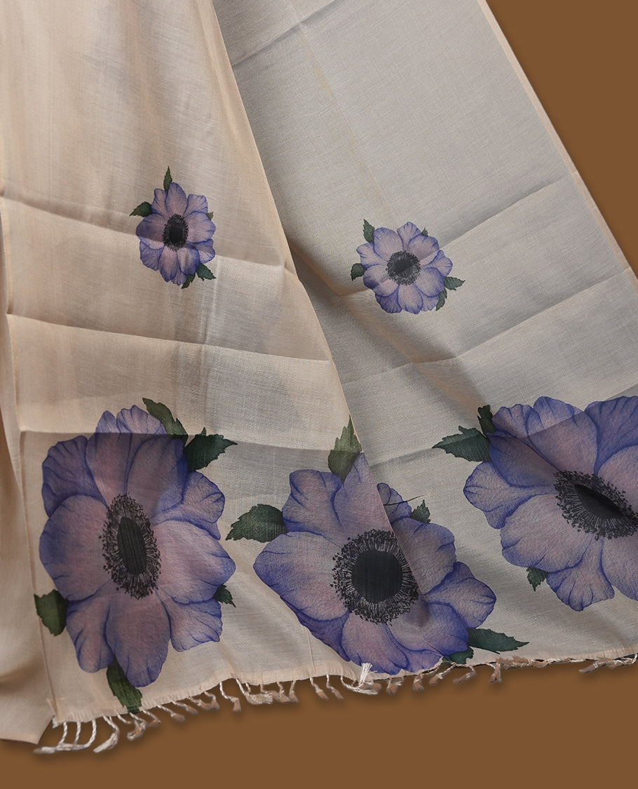 Kerala Tissue saree with Floral Prints and without border with Matching Blouse