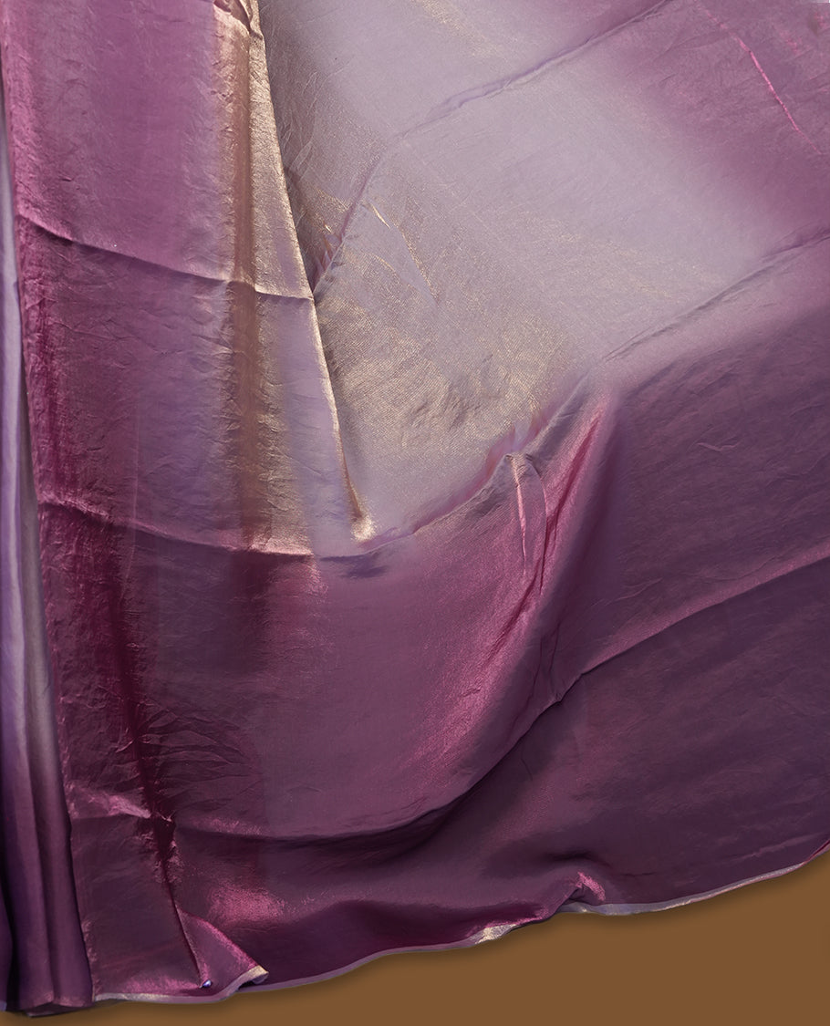 Purple Colour Soft Shine Fendy Chiffon Saree, with plain body with contrast border, without blouse.