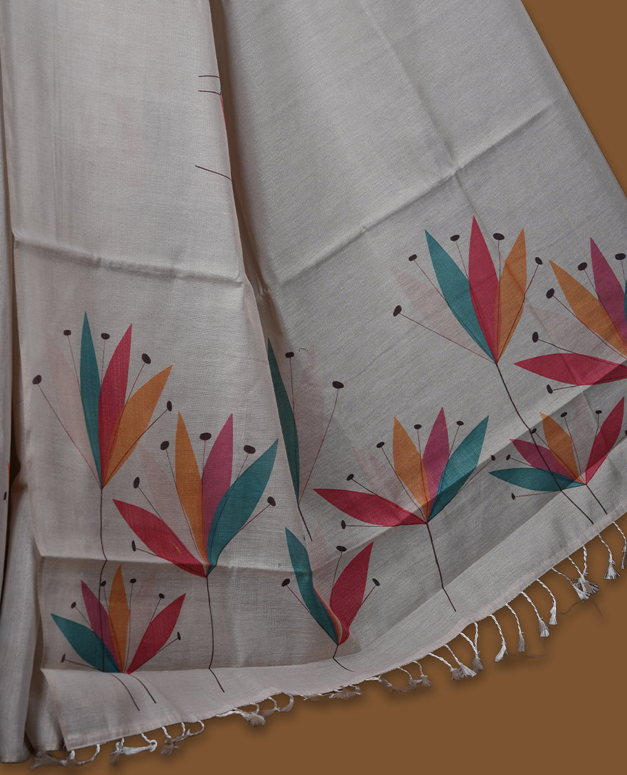Kerala Tissue saree with Prints and without border with Matching Blouse