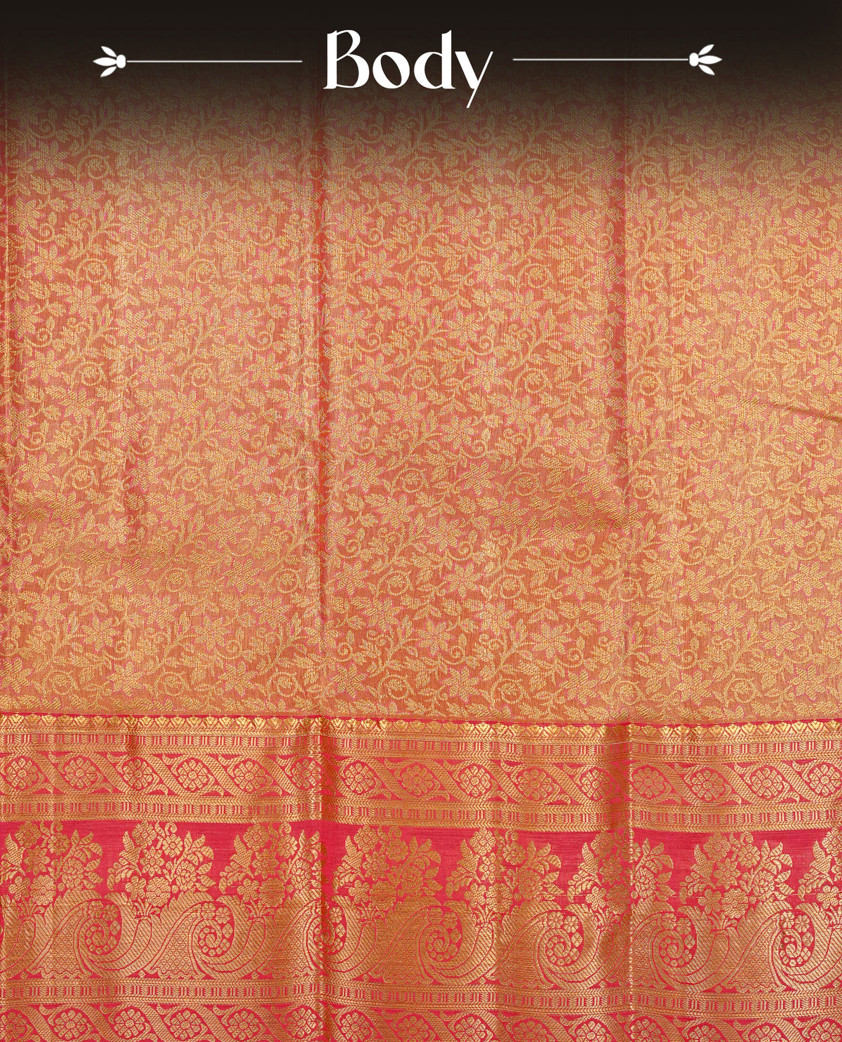 Mauve colour Semi tissue silk saree featuring Gold zari kodi floral motifs on body, Contrast Red colour with traditional border, paired with matching blouse piece.