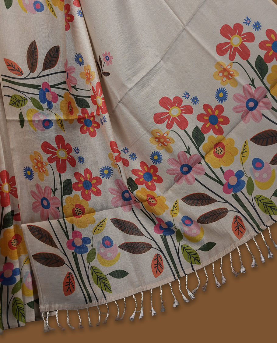 Kerala Tissue saree with Floral Prints and without border with Matching Blouse