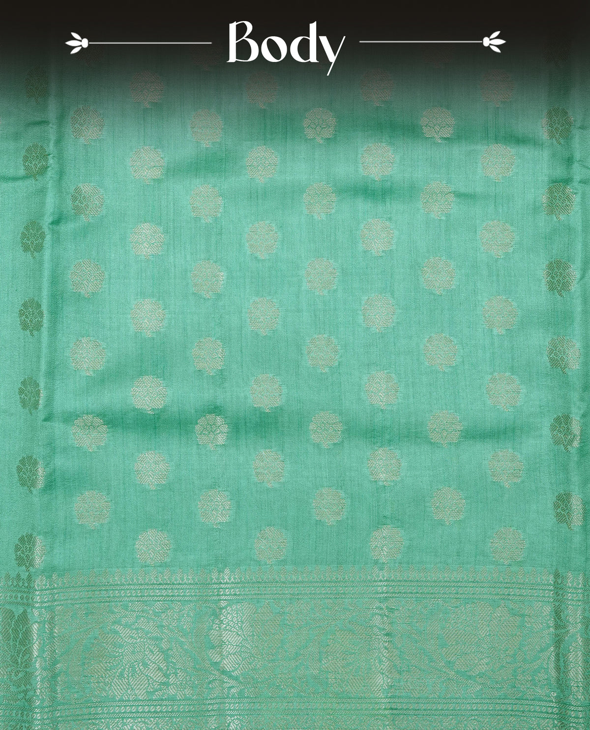 Light green colour banaras saree featuring silver zari buttas on body, complemented silver zari on self colour border, comes with matching blouse piece.