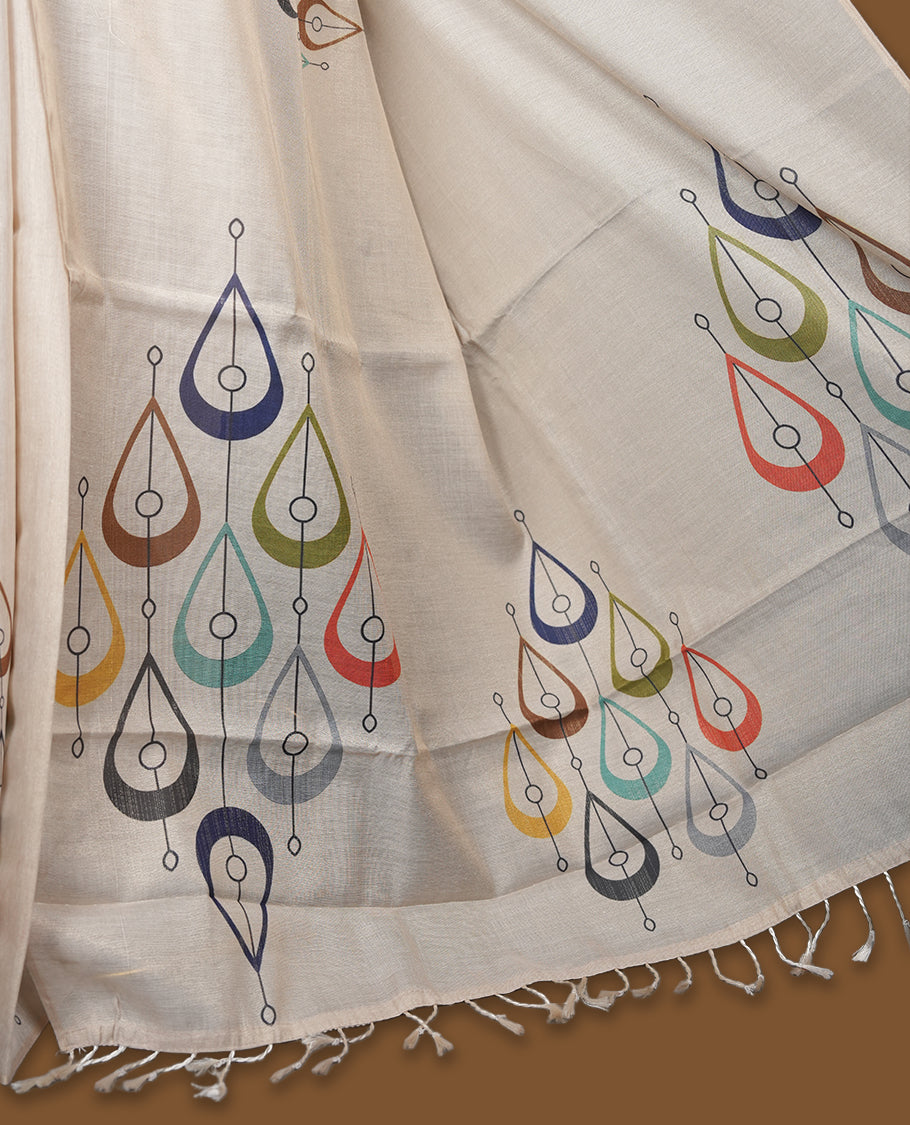 Kerala Tissue saree with Prints and without border with Matching Blouse