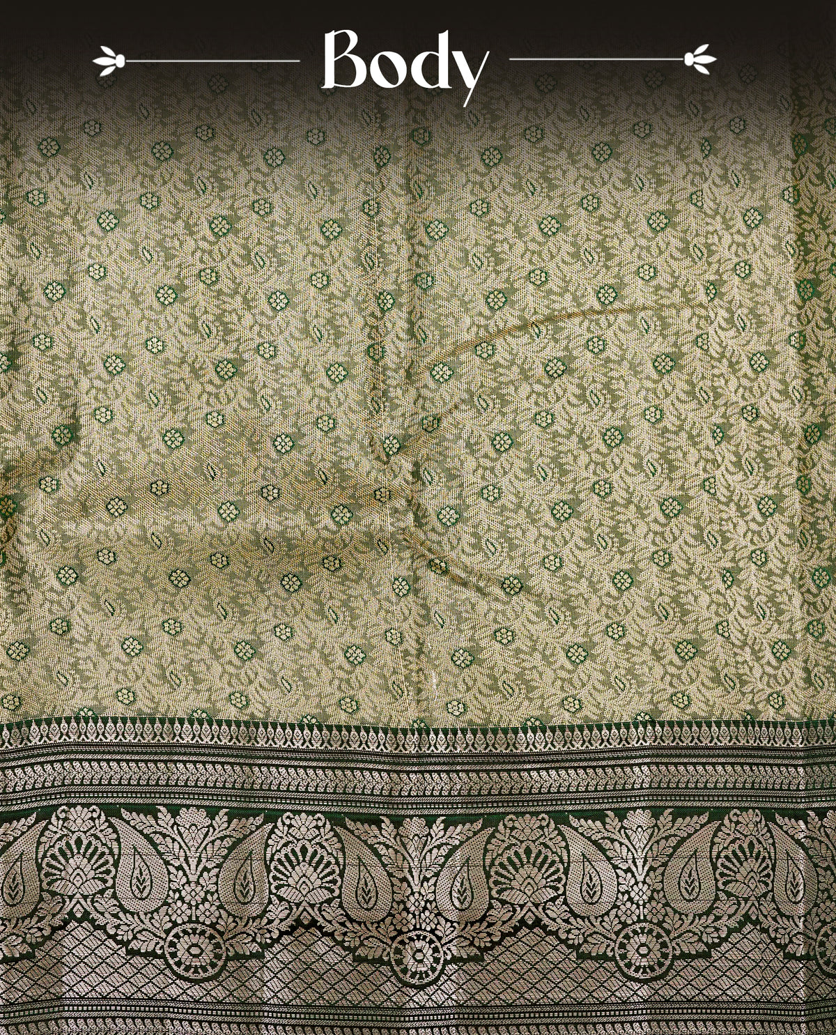 Gold & green double shade colour Semi tissue silk saree featuring Light gold zari kodi floral motifs on body, Contrast Purple colour with traditional border, paired with matching blouse piece.