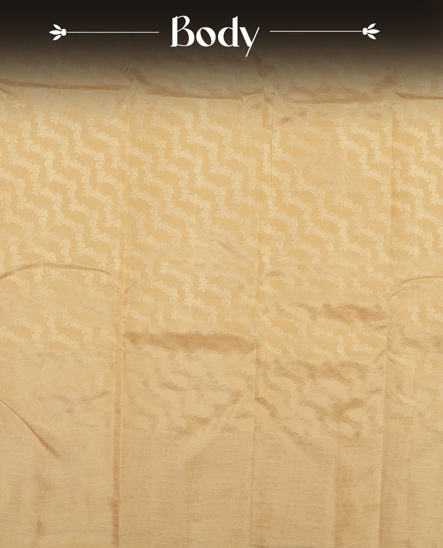 Wheat colour semi soft silk saree featuring a self coloured textured patterned body, complemented by self coloured pattern on pallu & border and a matching blouse piece.