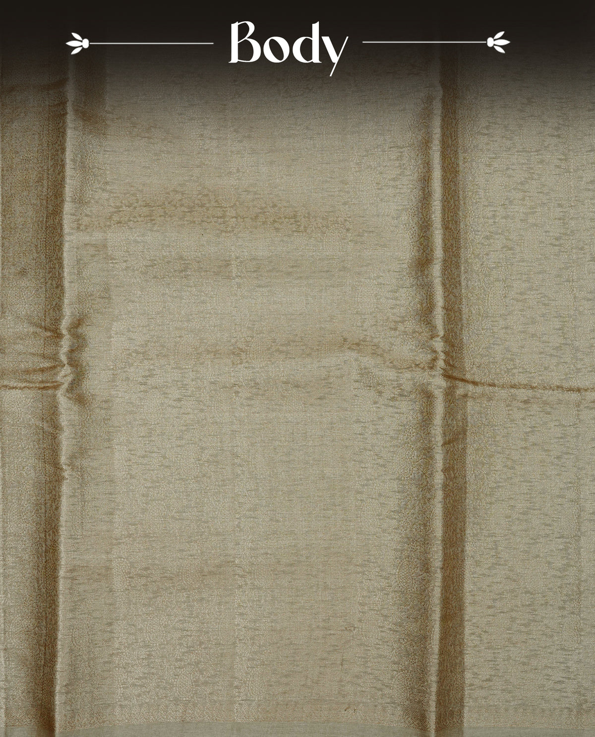 Beige Colour banaras saree featuring Light gold zari Floral kodi pattern on body, complemented by borderless finish, comes with matching blouse piece.