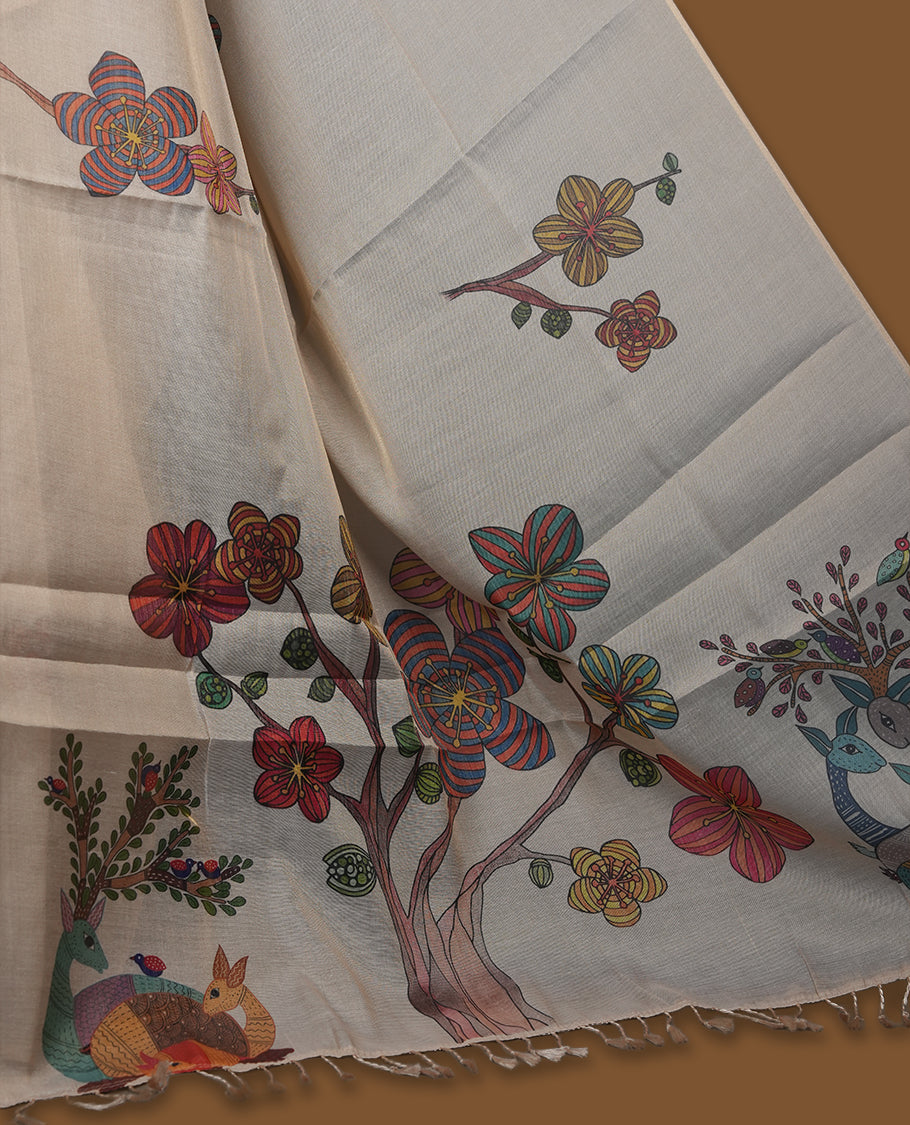 Kerala Tissue saree with floral Prints and without border with Matching Blouse