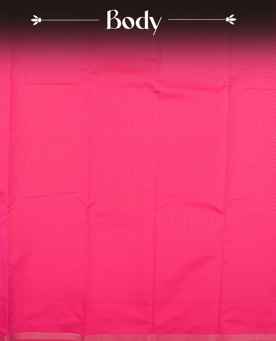 Rouge pink colour semi soft silk saree featuring a golden textured patterned body, complemented by self coloured pallu & border and a matching blouse piece.