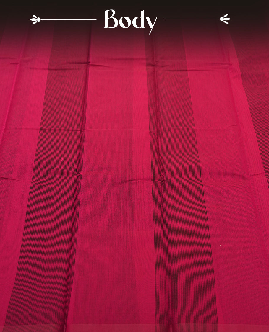 Maroon Colour Silk Cotton Saree with Self Textured Striped Body, Contrasting Maroon Textured Pallu & Border, Striped Patterns, and Matching Maroon Woven Blouse Piece