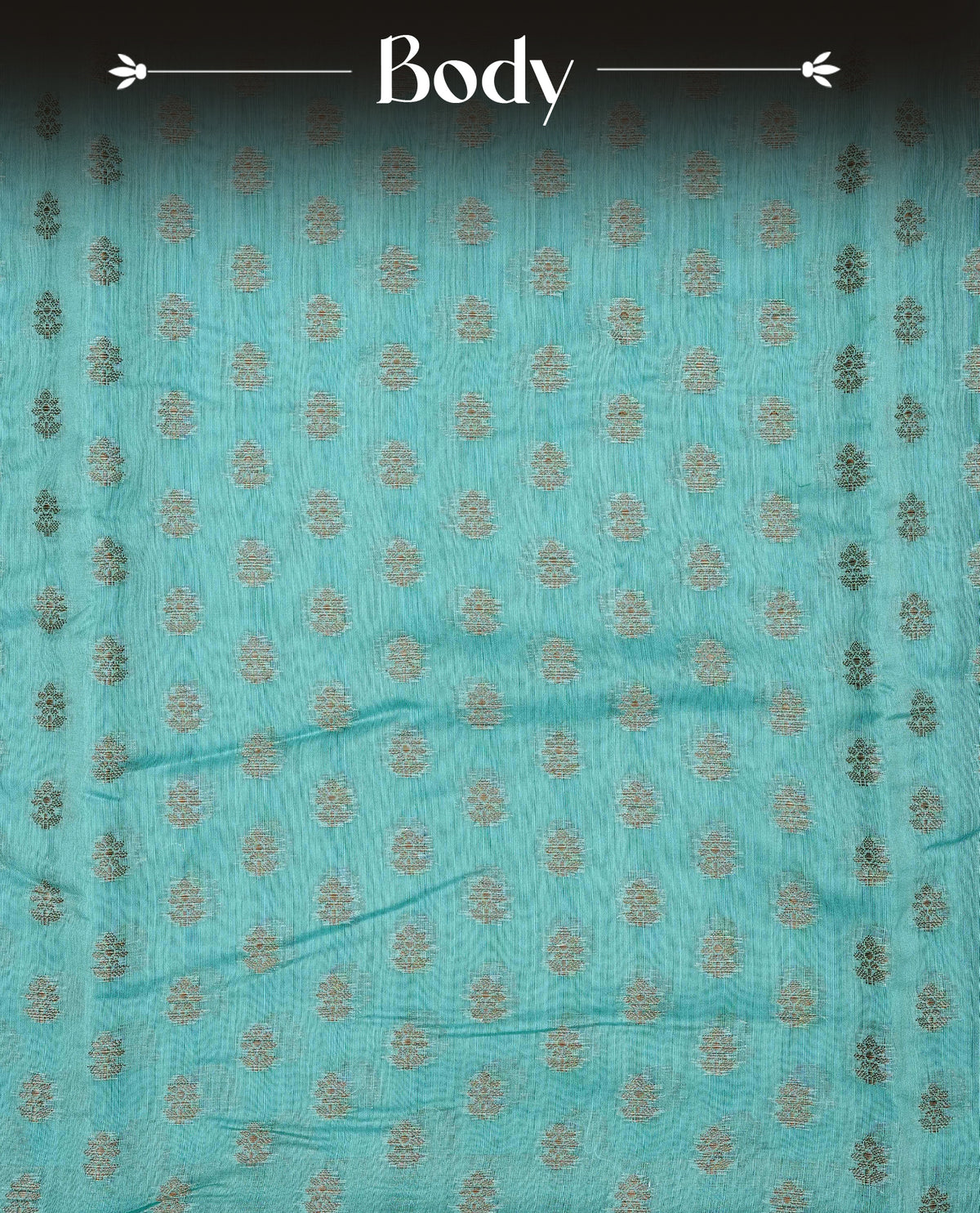 Sky blue colour Banaras silk saree featuring gold zari buttas on body, complemented by contrast teal colour border, comes with matching blouse piece.
