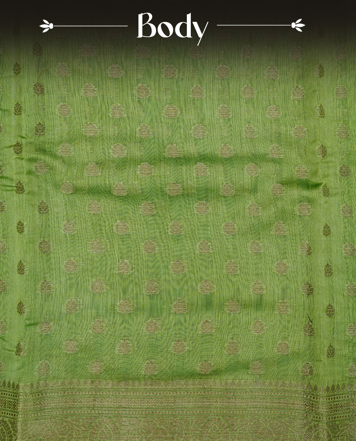 Pastel green colour banaras saree featuring Gold zari buttas on body, complemented by self colour with simple zari border, comes with matching blouse piece.