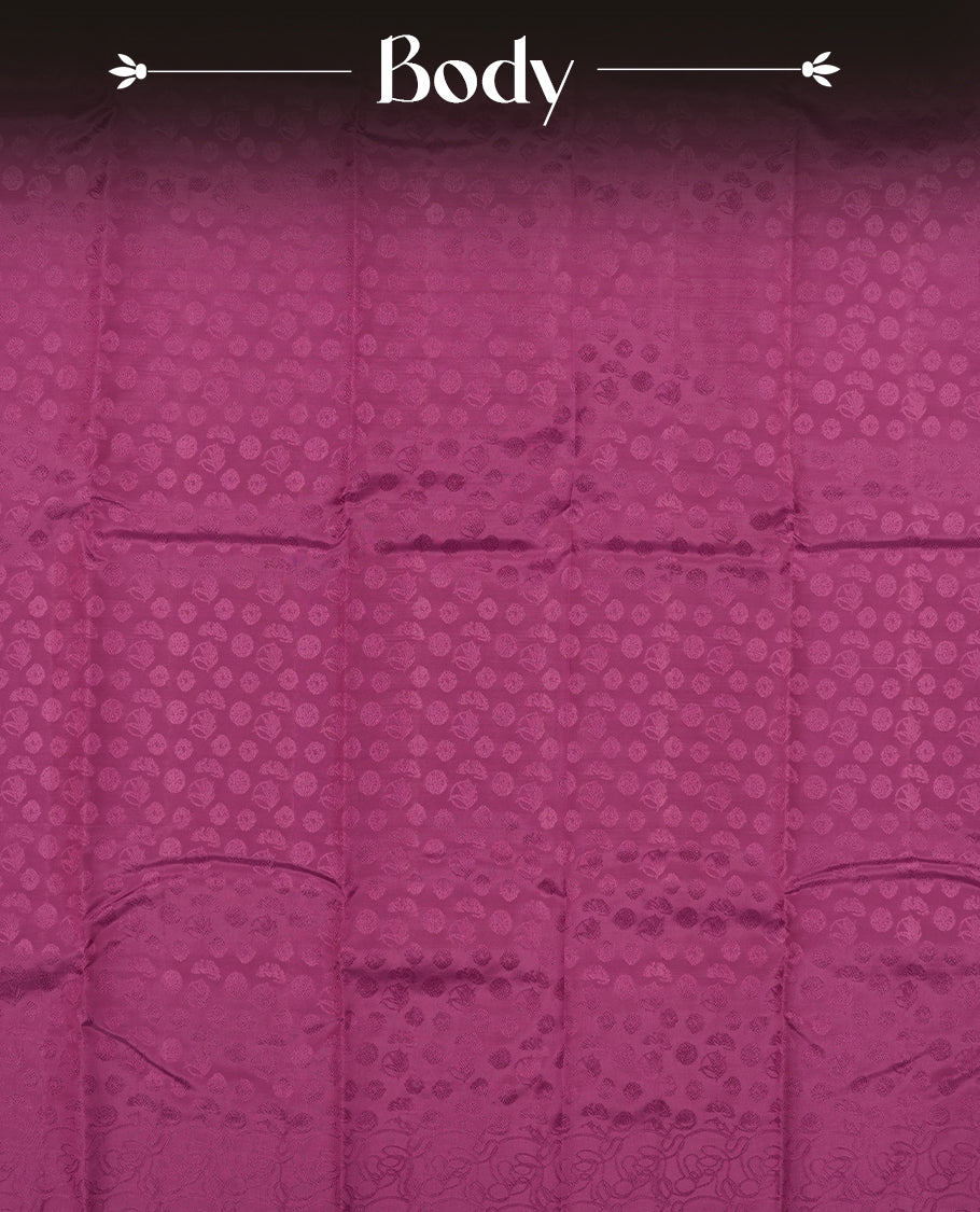 Radish colour semi soft silk saree featuring a self coloured textured patterned body, complemented by self coloured pallu & border and a matching blouse piece.