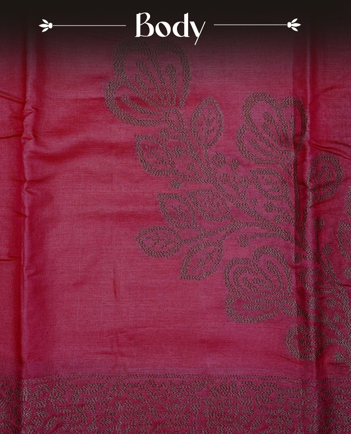 Maroon colour banaras saree featuring Antique zari kodi pattern on body, complemented by Zari pattern on self colour border, comes with matching blouse piece.