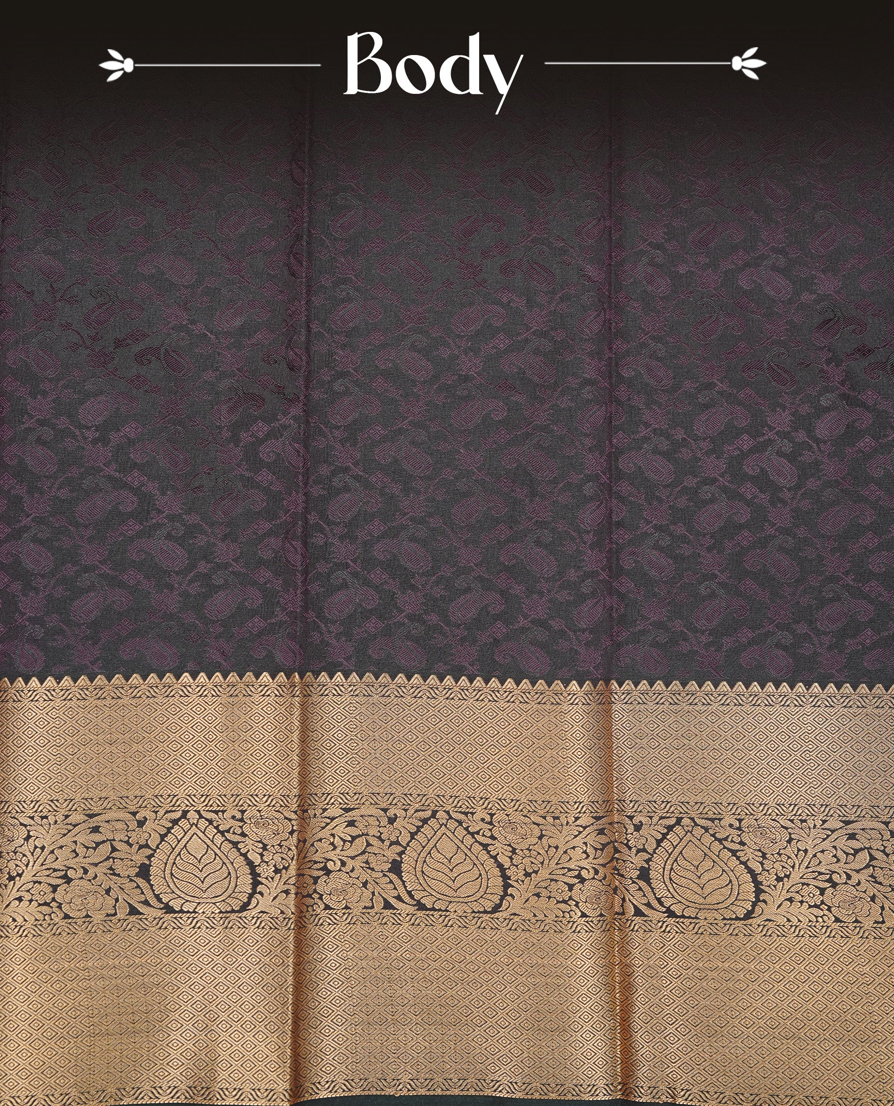 Purple colour Semi silk saree Featuring self colour zari motifs on body, complemented by contrast Green colour with gold zari border, paired with matching blouse piece.