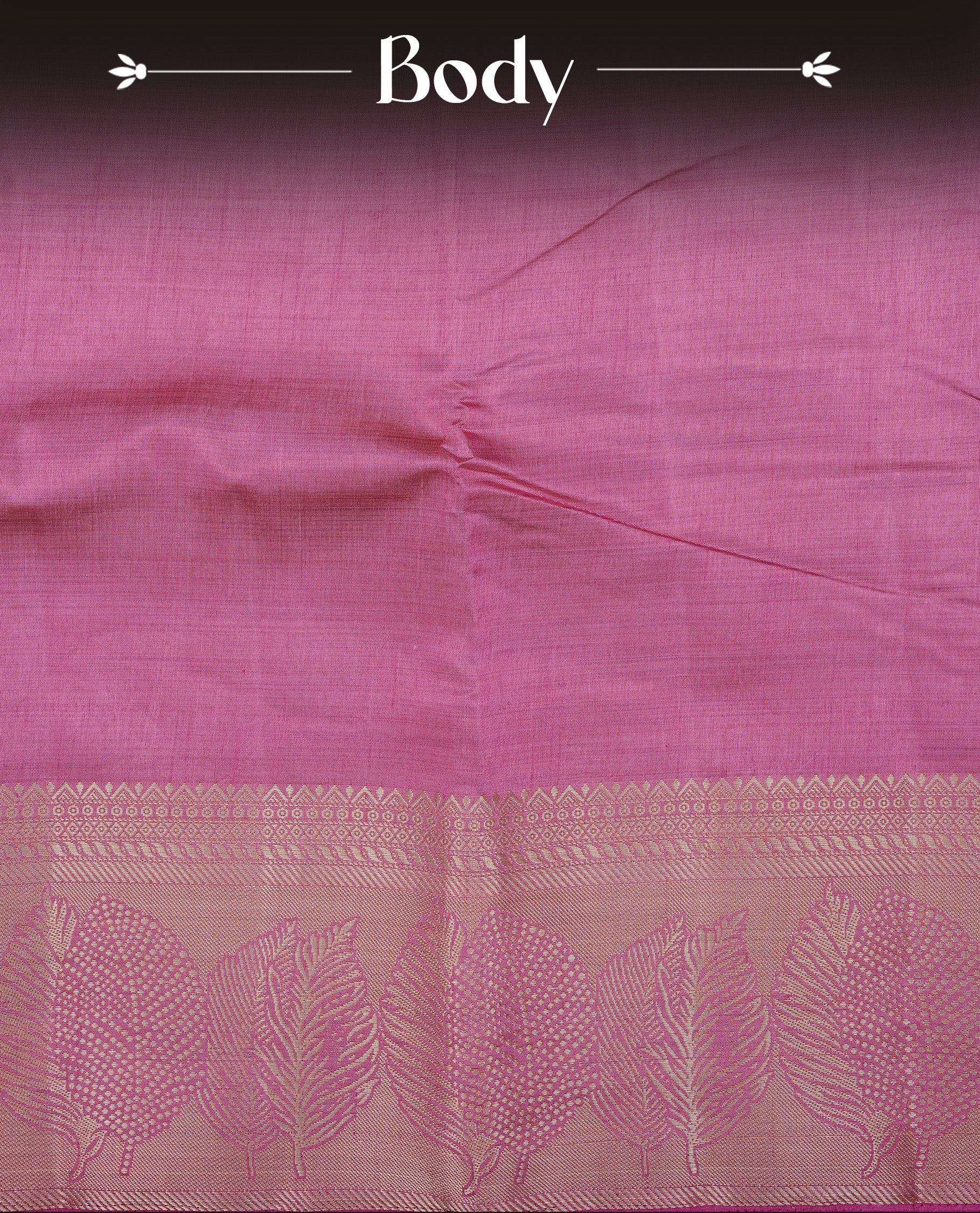 Pink colour semi tussar silk saree featuring an elegant plain body with traditional gold zari detailed border for a refined look. Comes paired with a matching blouse piece.
