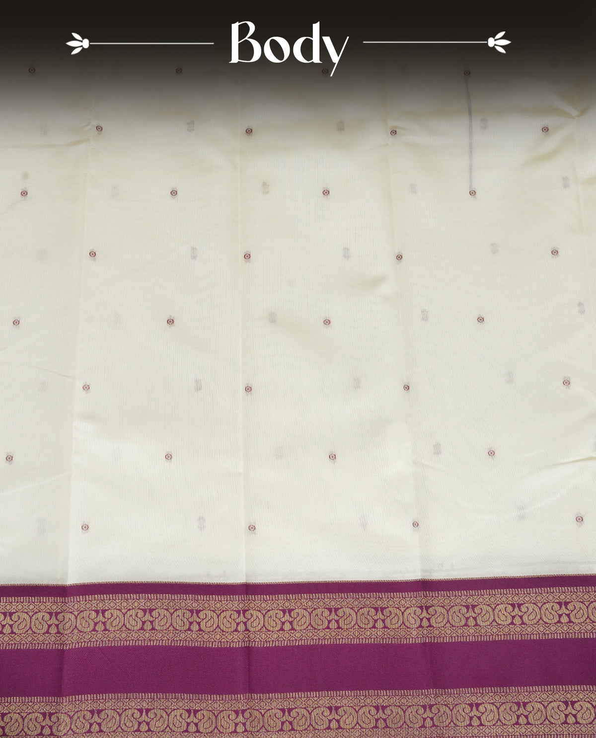Off White  Colour Semi Silk Saree Featuring   Purple  thread buttas On Body, Highlighted  by contrast border with Mango motifs, paired with matching blouse piece.