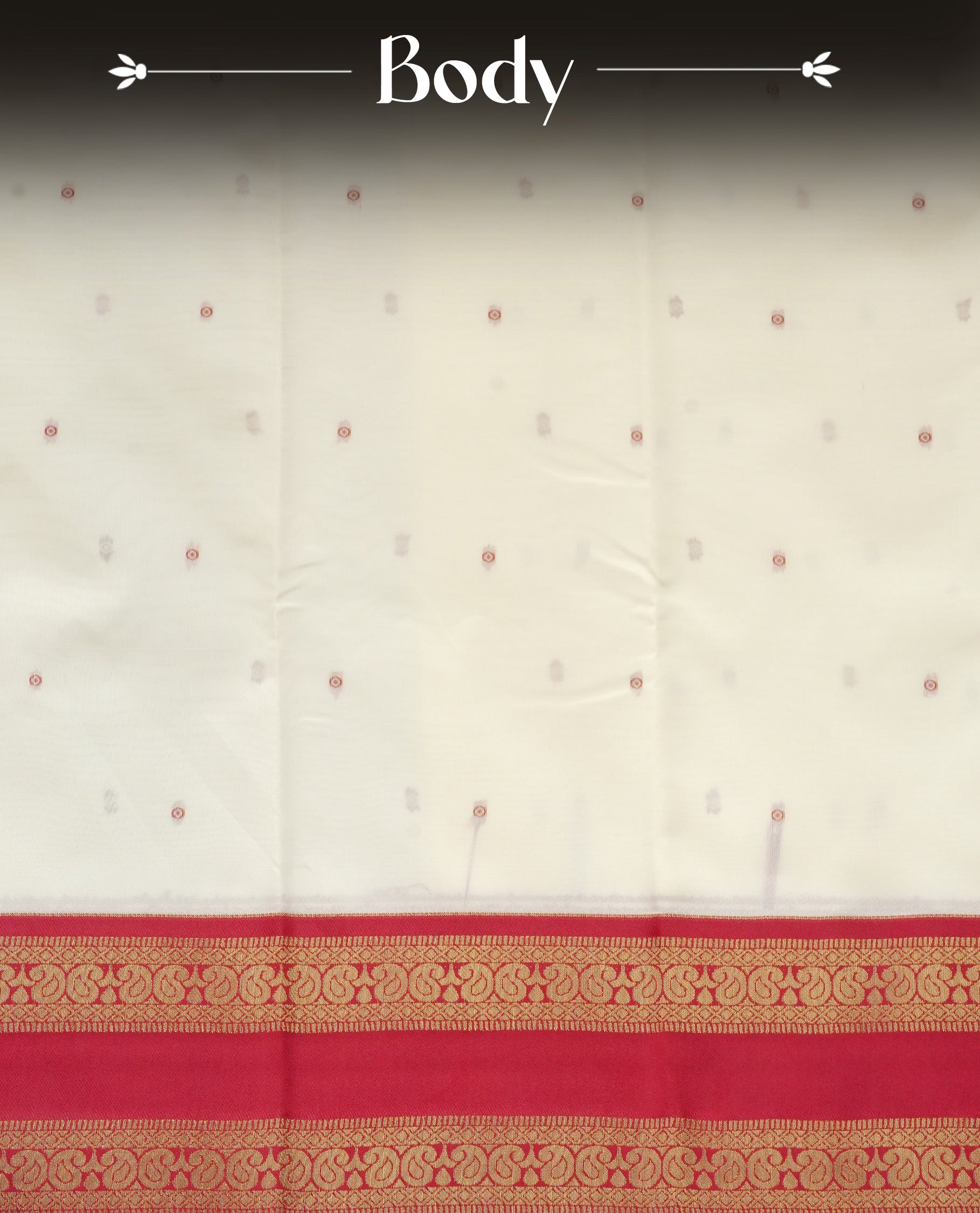 Off White  Colour Semi Silk Saree Featuring  Maroon thread buttas On Body, Highlighted  by contrast border with Mango motifs, paired with matching blouse piece.