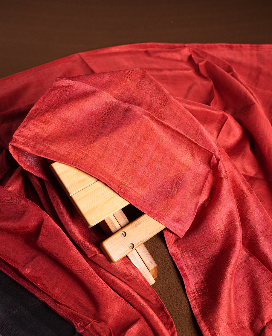 Red colour churidhar material featuring elegant horizontal stripes on the yoke and dupatta, woven in shades of Black and Red & Paired with a matching plain bottom