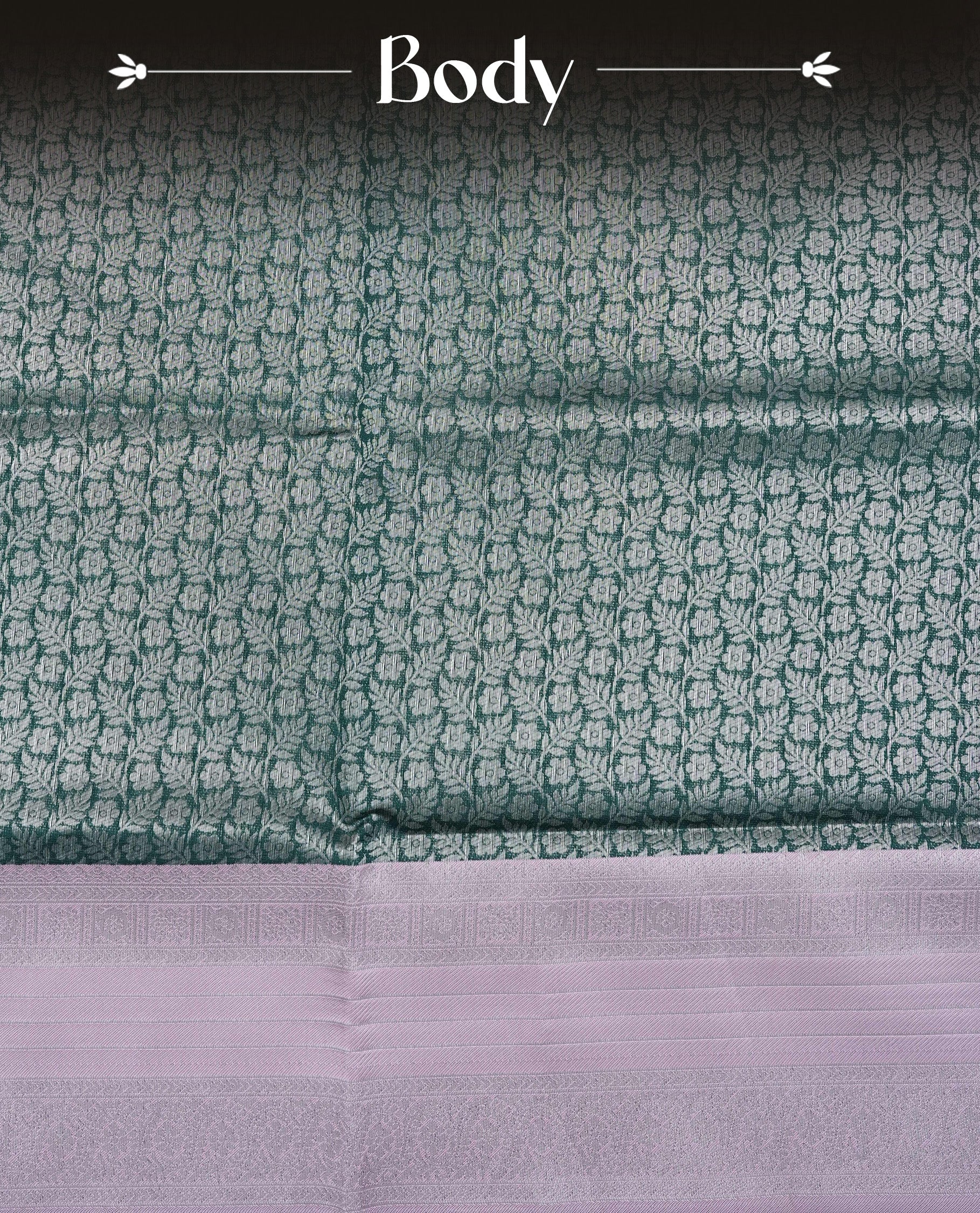 Green colour semi silk saree featuring Silver zari Floral pattern on body, complemented by contrast Pink colour with silver zari border, comes with matching blouse piece.