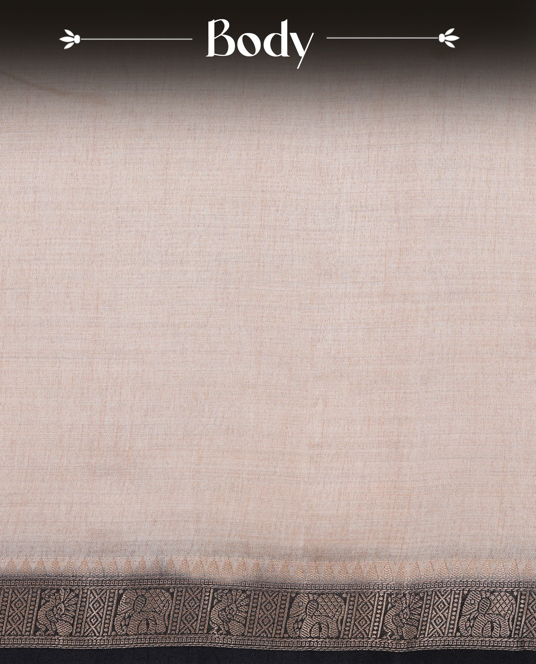 Cream colour Tussar silk saree Featuring Elegant Plain body, complemented by Contrast Black colour with gold zari border, paired with matching blouse piece.